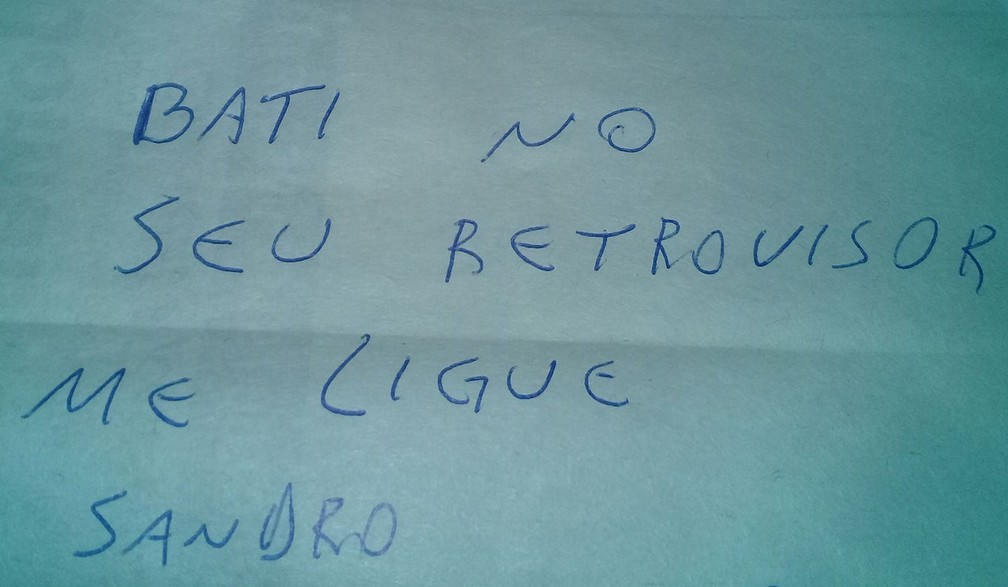 Bilhete deixado em carro após batida chama a atenção em Itararé (Foto: Arquivo Pessoal/Cristiano Borges)