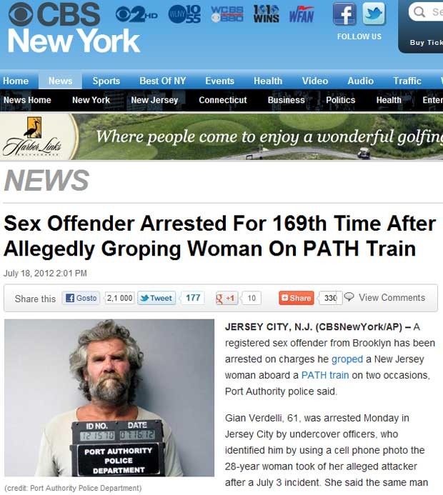 Gian Verdelli, 61 anos, foi detido após agarrar uma mulher no trem (Foto: Reprodução)