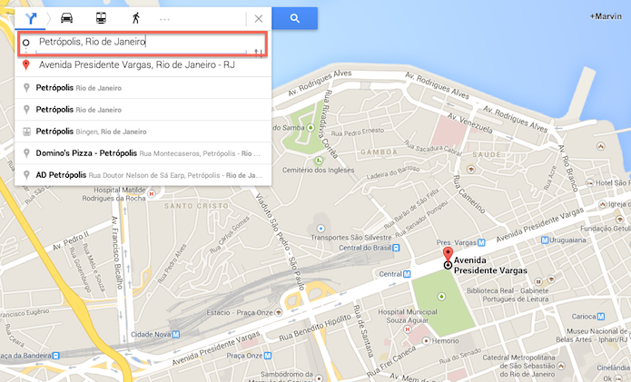 Definindo um destino para criar uma rota no Google Maps (Foto: Reprodução/Marvin Costa)
