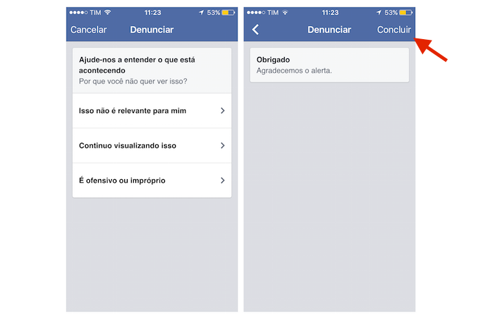 Finalizando a ocultação de um anúncio do Facebook pelo iPhone (Foto: Reprodução/Marvin Costa)