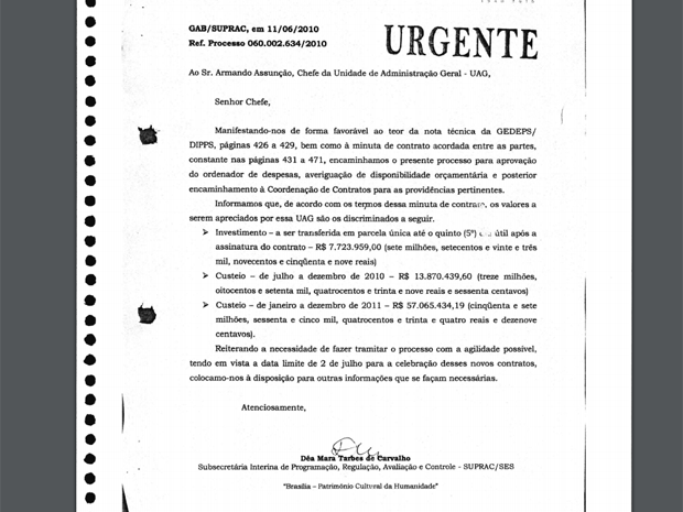 Ofício encaminhado pela servidora Dea Carvalho, que orienta a liberação de verbas para o Icipe (Foto: Reprodução)
