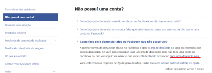 Conteúdo bloqueado também pode ser denunciado no Facebook (Foto: Reprodução/Lívia Dâmaso)