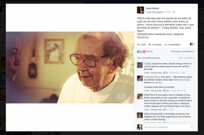 Lucy Alves homenageia Umberto Magnani em uma rede social (Foto: Reprodução/Facebook)