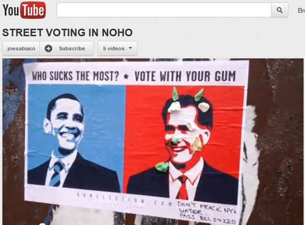 Cartaz pede para eleitor 'votar com chiclete' em Obama ou Romney (Foto: Reprodução)