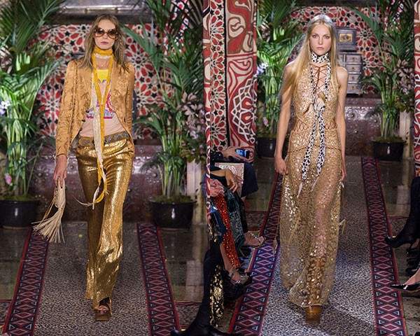 O dourado foi um destaque na passarela da Roberto Cavalli (Foto: Imaxtree)