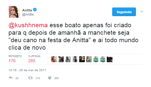 Anitta responde seguidor (Foto: Reprodução / Instagram)