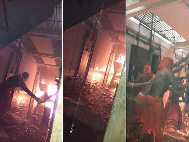 Presos ateiam fogo em celas no Complexo Penitenciário de Pedrinhas (Foto: Reprodução/TV Mirante)