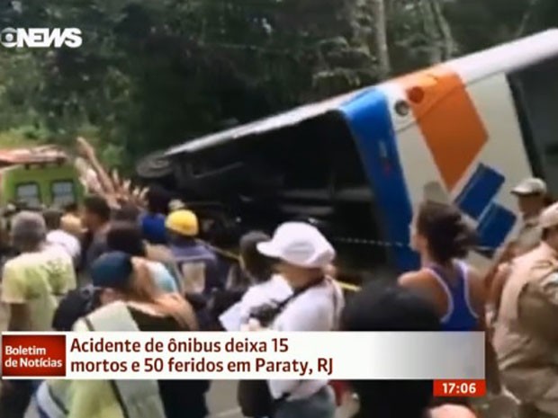 nibus se envolveu em acidente que deixou mortos e dezenas de feridos na Costa Verde do Rio (Foto: Reproduo/GloboNews)