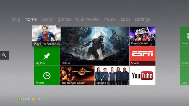 Imagem da nova Dashboard do videogame Xbox 360 que foi disponibilizada nesta terça-feira (16) (Foto: Gustavo Petró/G1)