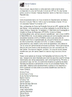 Comunicado (Foto: Reprodução / Facebook)