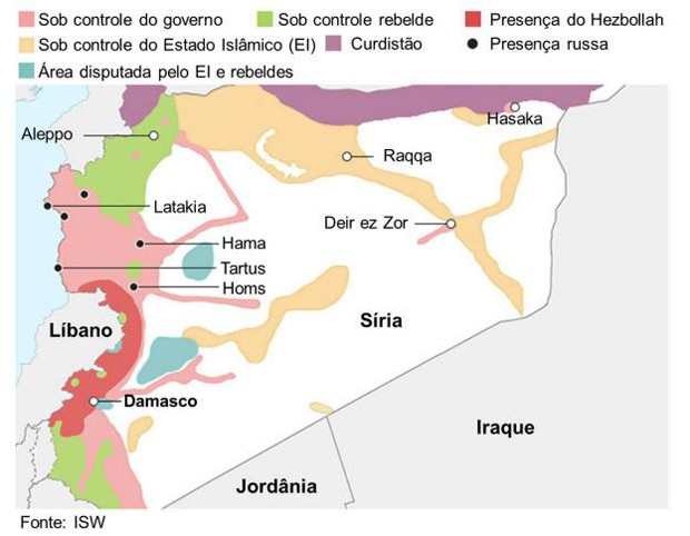 Mapa de confrontos na Síria (Foto: BBC)