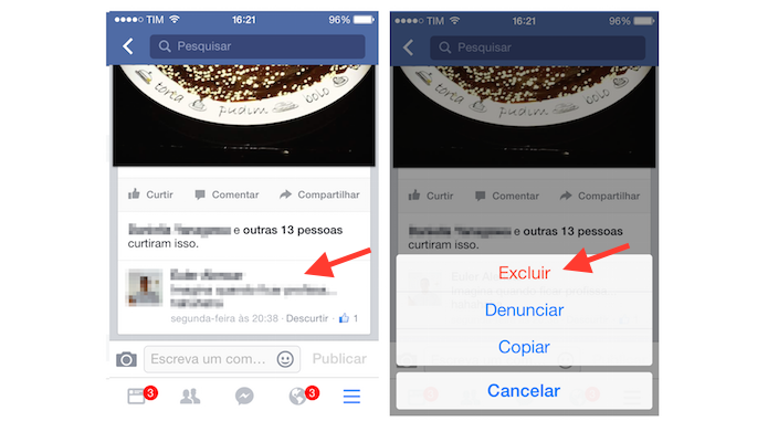 Abrindo as configurações relativas a um comentário recebido no Facebook pelo celular (Foto: Reprodução/Marvin Costa)