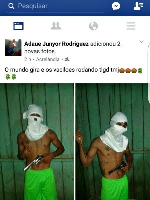 Ex-presidiário postou fotos no facebook com arma e faca (Foto: Reprodução/Facebook)