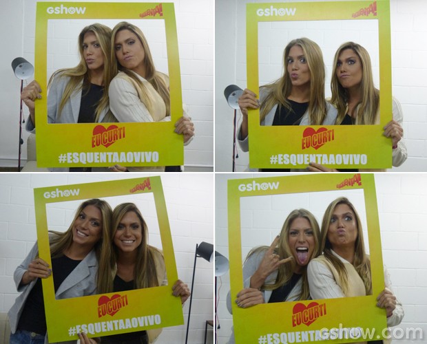 Caras e bocas! Gêmeas se divertem com moldura do Gshow na Copa (Foto: Esquenta/ TV Globo)