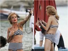 Lindsay Lohan chama atenção por 'bumbum negativo' em dia de praia