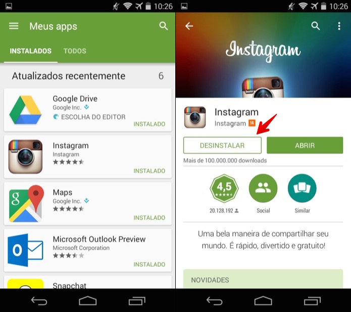 Desinstalando aplicativo pelo Google Play (Foto: Reprodução/Helito Bijora)