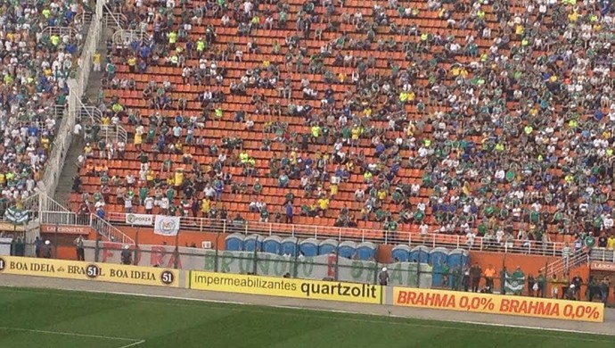 Palmeirenses estenderam faixa no estádio do Pacaembu (Foto: Felipe Zito)