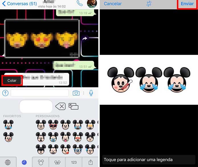 Cole os emojis na conversa e envie (Foto: Reprodução/Paulo Alves)