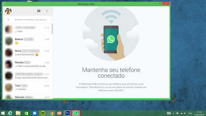 WhatsApp Web será exibido em janela separada após ser fixado (Foto: Reprodução/Elson de Souza)