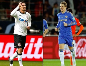 montagem Paolo Guerrero e Fernando Torres Corinthians x Chelsea (Foto: Editoria de Arte / Globoesporte.com)