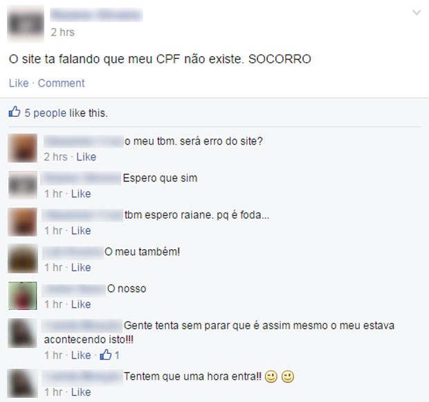 Em um grupo no Facebook, candidatos buscaram ajuda na hora em que encontraram o mesmo erro (Foto: Reprodução/Facebook) Em um grupo no Facebook, candidatos buscaram ajuda na hora em que encontraram o mesmo erro (Foto: Reprodução/Facebook)