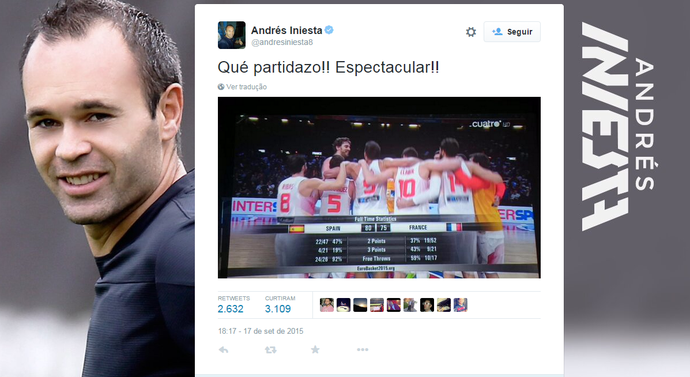 Iniesta parabeniza Espanha basquete Rio 2016 (Foto: Reprodução/Twitter)