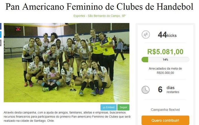 Anúncio em site pede ajuda para a viagem da equipe de São Bernardo (Foto: Reprodução)