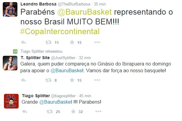 Leandrinho e Tiago Splitter apoiam Bauru (Foto: Reprodução / Twitter)