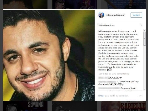 Irmão de Cristiano Araújo fez homenagem nas redes sociais, em Goiás (Foto: Reprodução/Instagram)