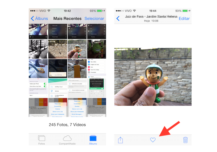 Marcando fotos favoritas na biblioteca do iOS 8 (Foto: Reprodução/Marvin Costa)