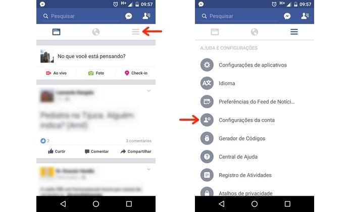 Caminho para abrir configurações da conta do Facebook (Foto: Reprodução/Raquel Freire)