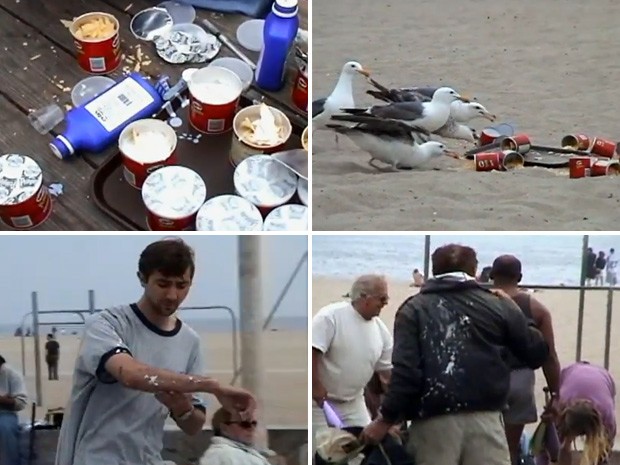 Pessoas foram 'bombardeadas' pelas gaivotas (Foto: Reprodução)