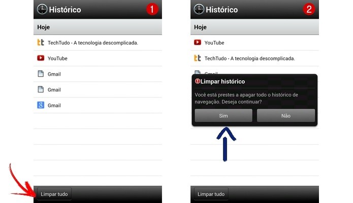 Telas do menu Histórico do Opera Mini (Foto: Reprodução/ Raquel Freire)