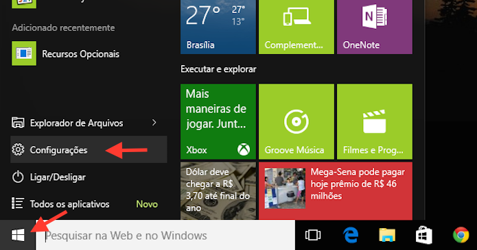 Acessando as configurações do Windows 10 (Foto: Reprodução/Marvin Costa)