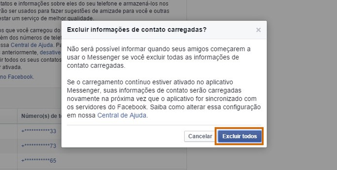 Confirme e exclua os dados dos seus contatos pelo Facebook no PC (Foto: Reprodução/Barbara Mannara)