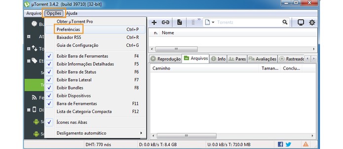 Acesse as configurações do uTorrent (Foto: Reprodução/Barbara Mannara)