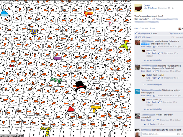 Ilustrador cria enigma de Natal. Você consegue achar o panda? (Foto: Gergely Dudá/Dudolf/Reprodução/Facebook)
