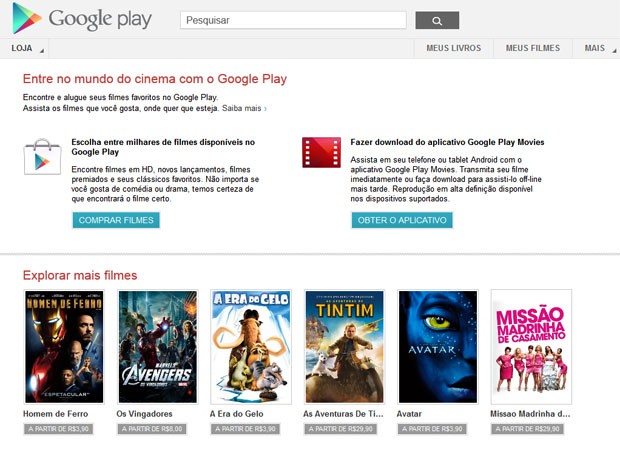 Google Play agora permite comprar e alugar filmes para aparelhos Android (Foto: Reprodução)