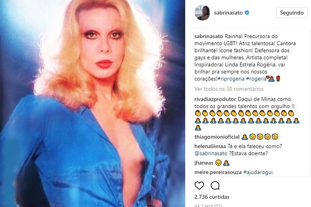 Sabrina Sato lamenta morte de Rogéria (Foto: Reprodução/Instagram)