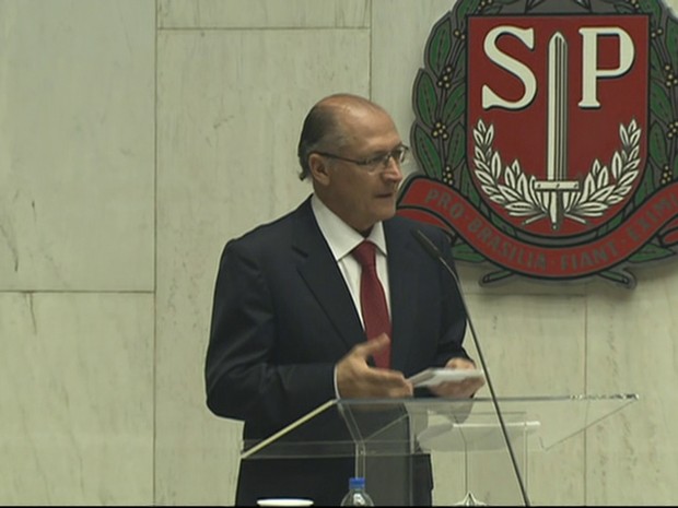 Alckmin discursa na cerimônia de posse do 4º mandato (Foto: Reprodução/TV Globo)