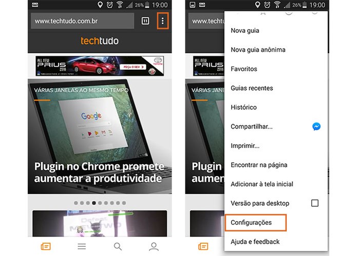 Acesse as configurações do Chrome para Android (Foto: Reprodução/Barbara Mannara) (Foto: Acesse as configurações do Chrome para Android (Foto: Reprodução/Barbara Mannara)) Acesse as configurações do Chrome para Android (Foto: Reprodução/Barbara Mannara) (Foto: Acesse as configurações do Chrome para Android (Foto: Reprodução/Barbara Mannara))