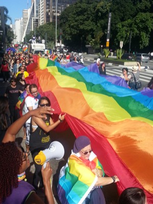 Lésbicas realizam caminhada 
pré-Parada Gay em SP (Mariana Palma/G1)