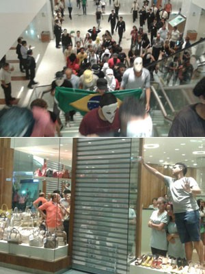 Manifestantes anti-Copa no Shopping Riomar, no Recife (Foto: Luna Markman / G1)