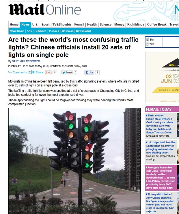 Usadas como decoração, luzes confundem motoristas na China. (Foto: Reprodução/Daily Mail)
