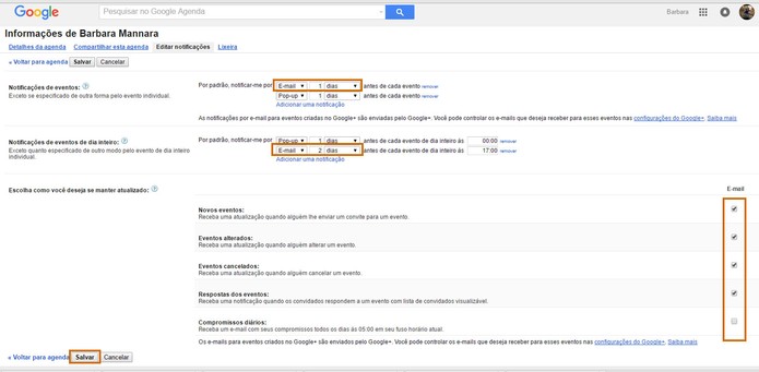 Ative notificações no seu e-mail do Gmail pelo Google Agenda (Foto: Reprodução/Barbara Mannara)