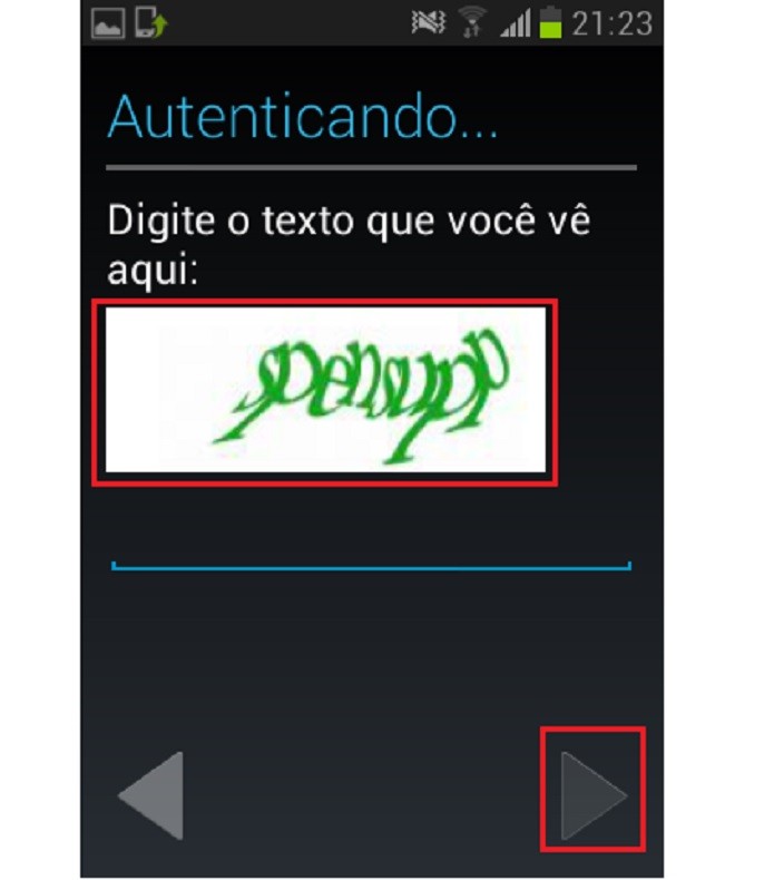 Autentique a conta escrevendo o texto da caixa (Reprodução/Taysa Coelho)