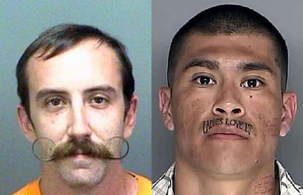 O bigode caprichado de Zachary Kuhn, preso por porte de maconha, e Ismael Ramirez, que tem um 'bigode-tatuagem' (Foto: Divulgação)