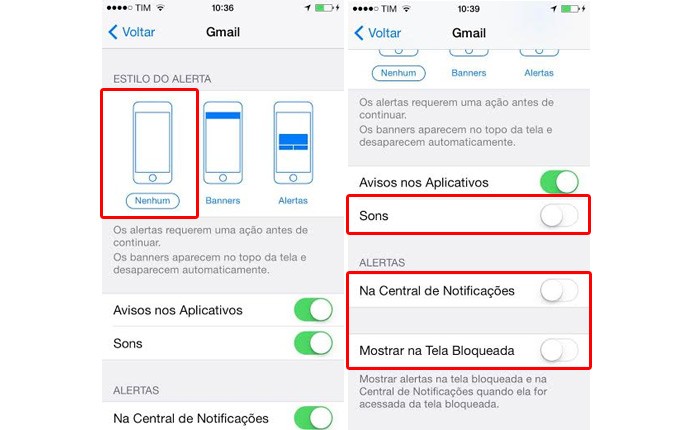 Desmarque as opções de alerta para deixar de ser notificado do que acontece em seus aplicativos (Foto: Reprodução/Karla Soares)