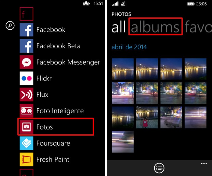 Windows Phone 8.1 tem nova galeria que exibe todas as fotos do aparelho, mas usuário pode optar por ver os álbuns (Foto: Reprodução/Elson de Souza)