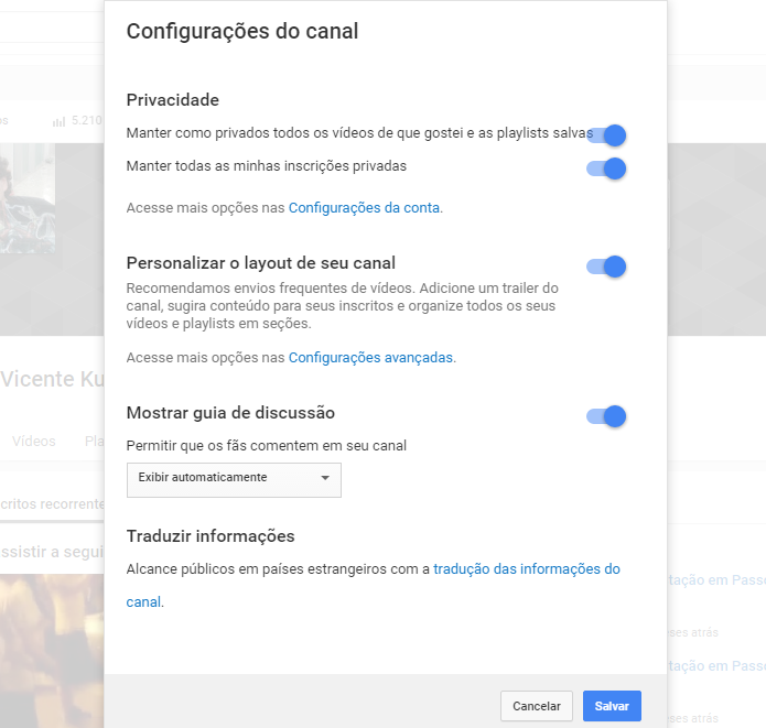 YouTube permite ocultar informações que usuário não deseja revelar a seu público (Foto: Reprodução/João Kurtz) YouTube permite ocultar informações que usuário não deseja revelar a seu público (Foto: Reprodução/João Kurtz)